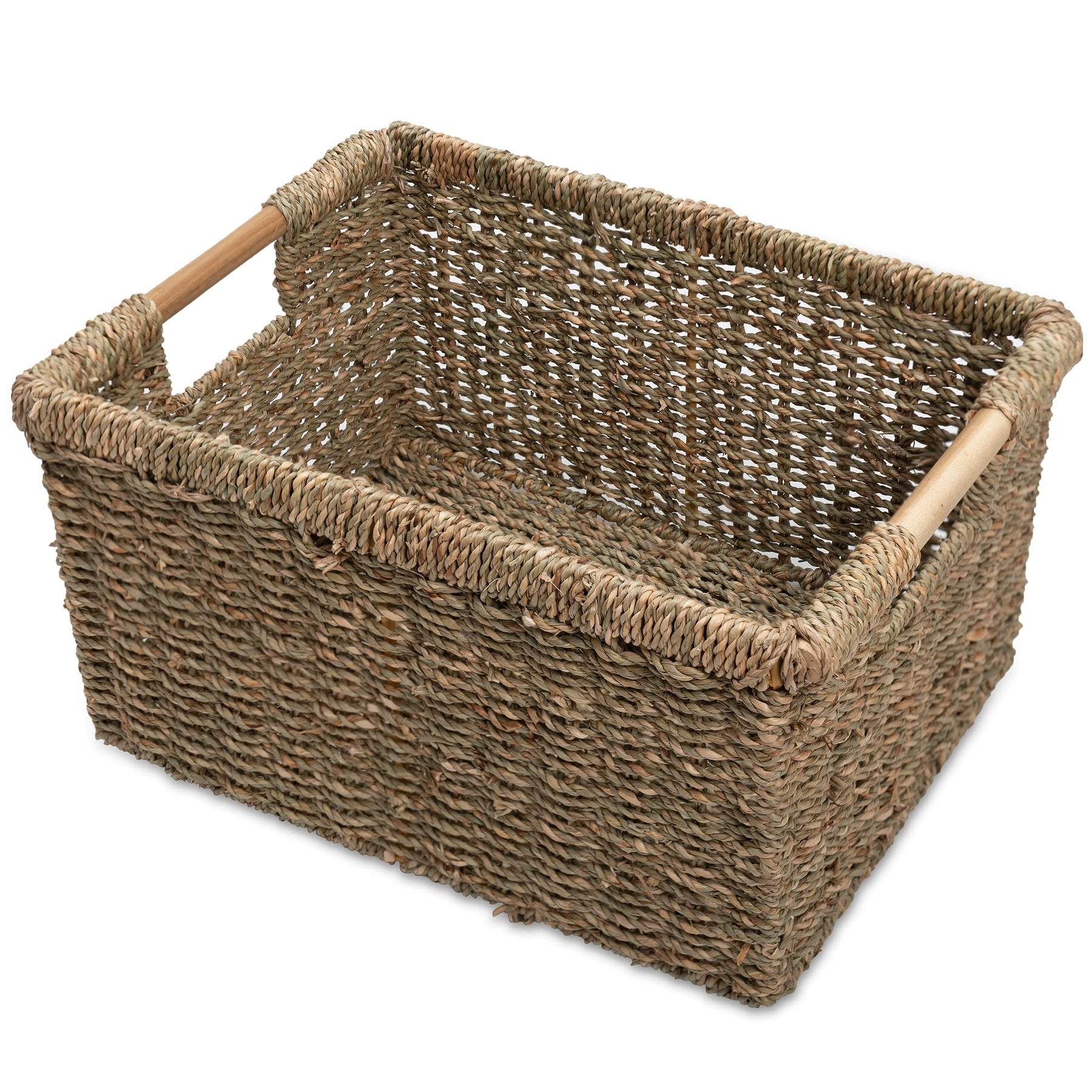 Woven Water Hyacinth Storage Basket with Wooden Handles