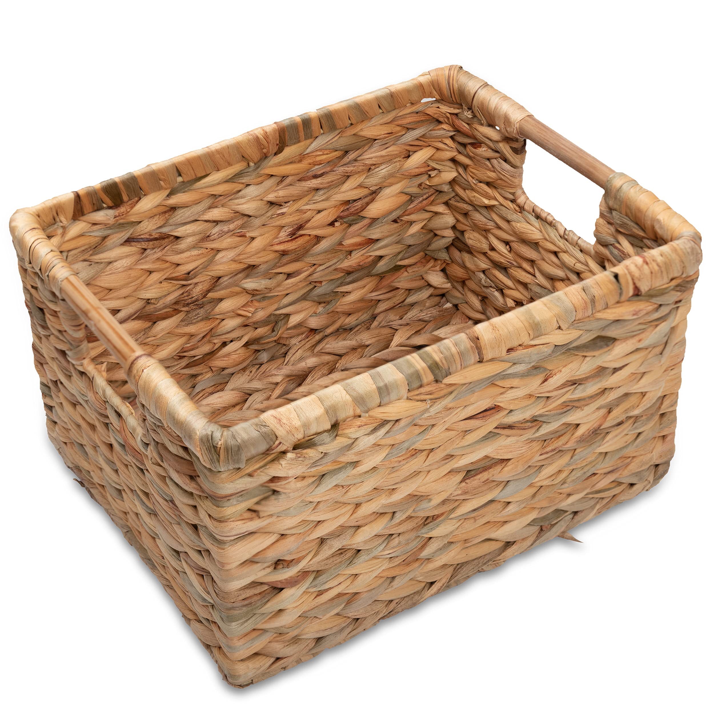Woven Water Hyacinth Storage Basket with Wooden Handles