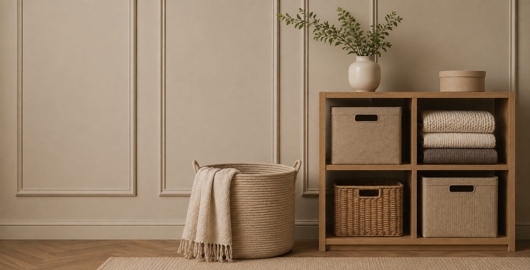 Calm organized home interior by Storivella
